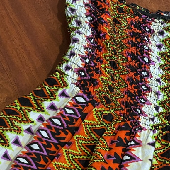 Angie tribal dress purple green black elastic waist smocked bodice size medium - Picture 3 of 8